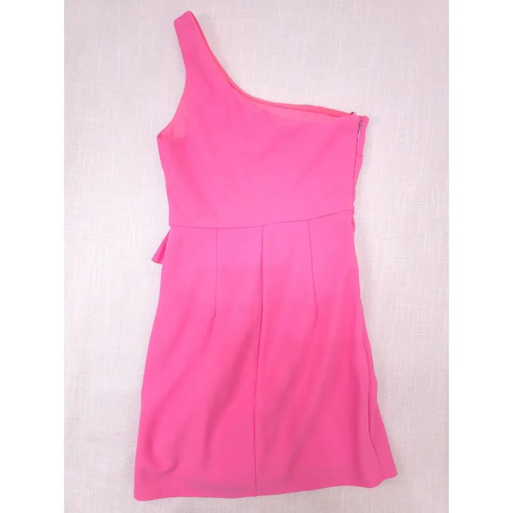 Hot Pink One Shoulder Ruffle Flamenco Mini Dress S Barbie Party Night Out Rush - Picture 2 of 11